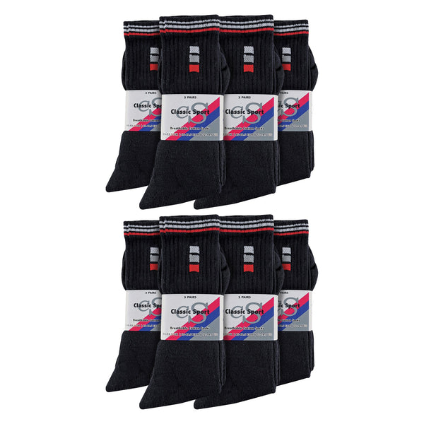 Mens Retro Stripe Cotton Sports Socks in White & Black (Multipack Options)