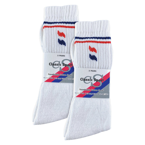 Mens Retro Stripe Cotton Sports Socks in White & Black (Multipack Options)