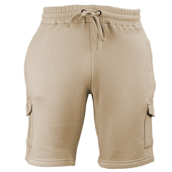Mens Elastic Waist Casual Sports Cargo Fleece Shorts
