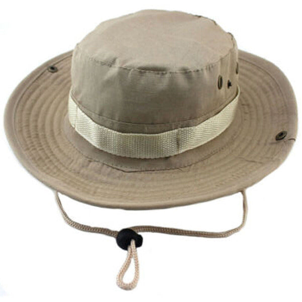 Mens Safari Jungle Bucket Boonie Bush Hat with Wide Brim & Chin Strap