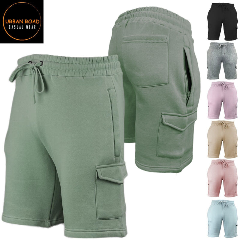 Mens Elastic Waist Casual Sports Cargo Fleece Shorts
