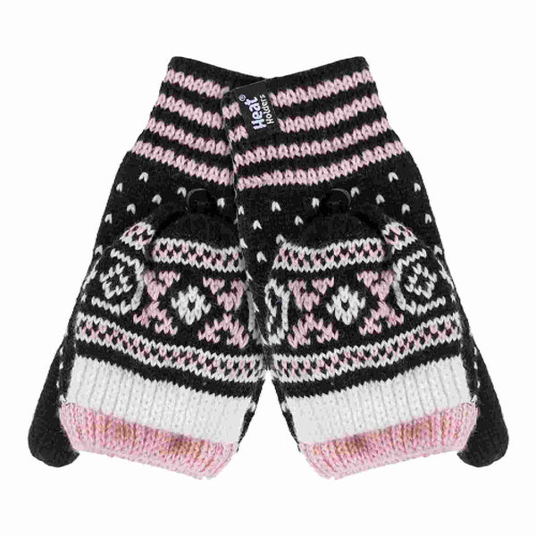 Ladies Warm Fairisle Patterned Thermal Fingerless Converter Gloves