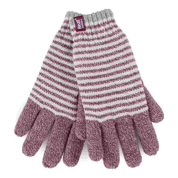 Ladies Striped Fleece Lined Knitted Warm Thermal Winter Gloves