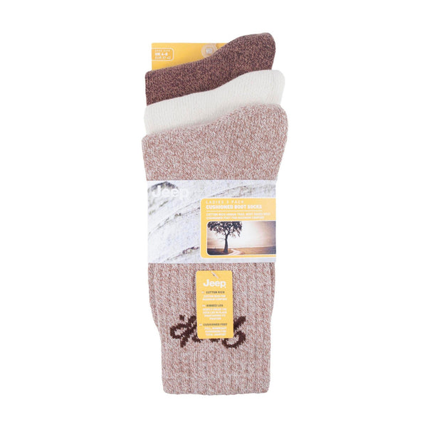 Ladies Ribbed Outdoor Boot Socks - 3 Pack, Reinforced Heel and Toe Hiking Socks