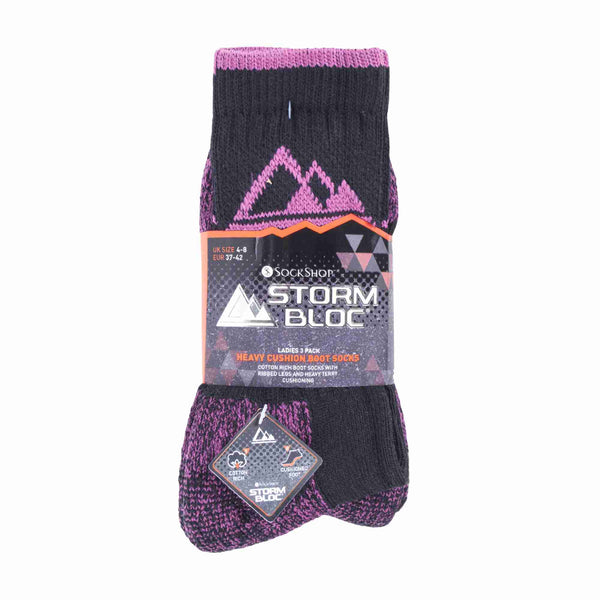 3 Pack Ladies Cushion Sole Outdoor Cotton Rich Hiking Boot Socks
