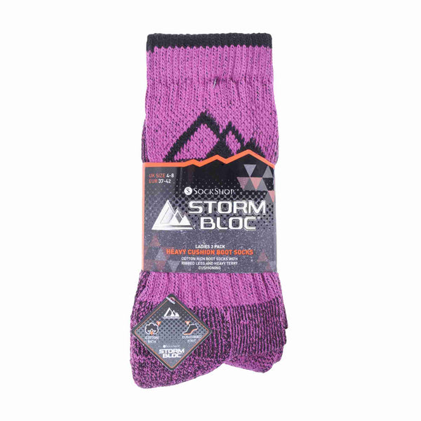 3 Pack Ladies Cushion Sole Outdoor Cotton Rich Hiking Boot Socks