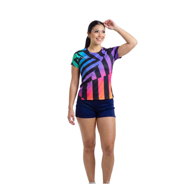 AIXO Rainbow Chaos Women's Sports T-Shirt — Black