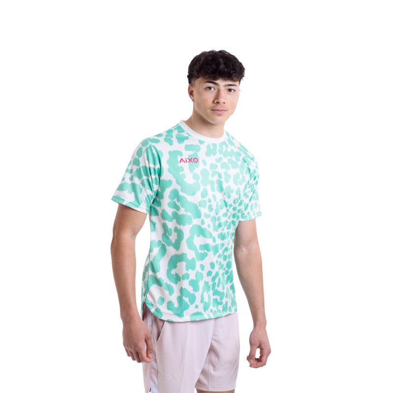 AIXO Leopard Men's Sports T-Shirt — Ivory