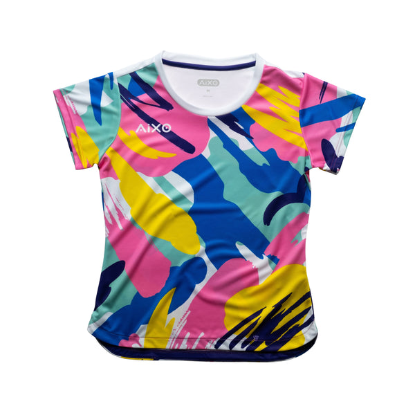 AIXO Abstract Women's Sports T-Shirt — Multicolour Dark