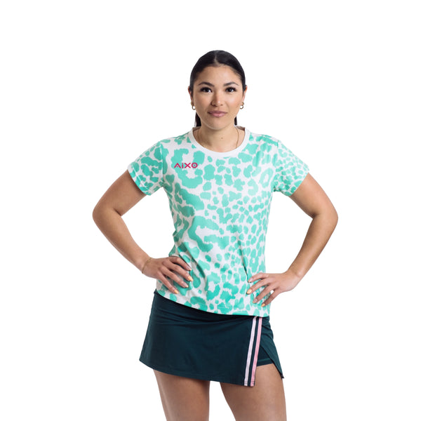 AIXO Leopard Women's Sports T-Shirt — Ivory