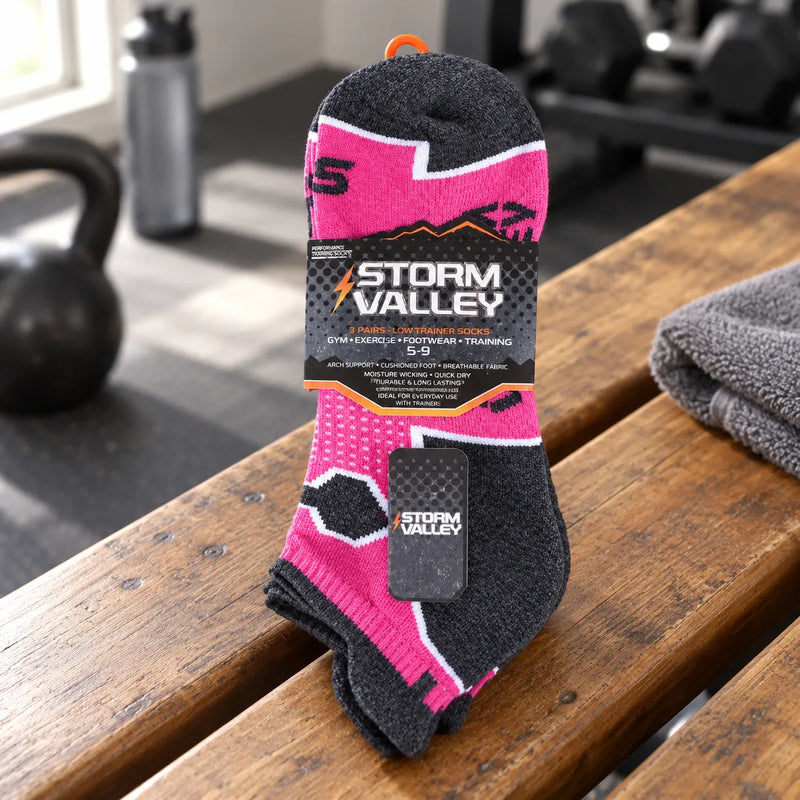 3 Pack Ladies Breathable Bright Sport Trainer Socks — product photograph