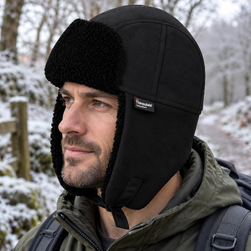 Adults Waterproof Fur Lined Thermal Bomber Trapper Hat — product photograph