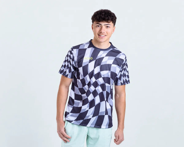AIXO Checker Men's Sports T-Shirt — Grey Check