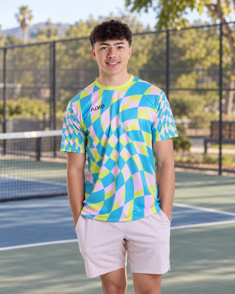 AIXO Checker Men's Sports T-Shirt — Lime Check — product photograph