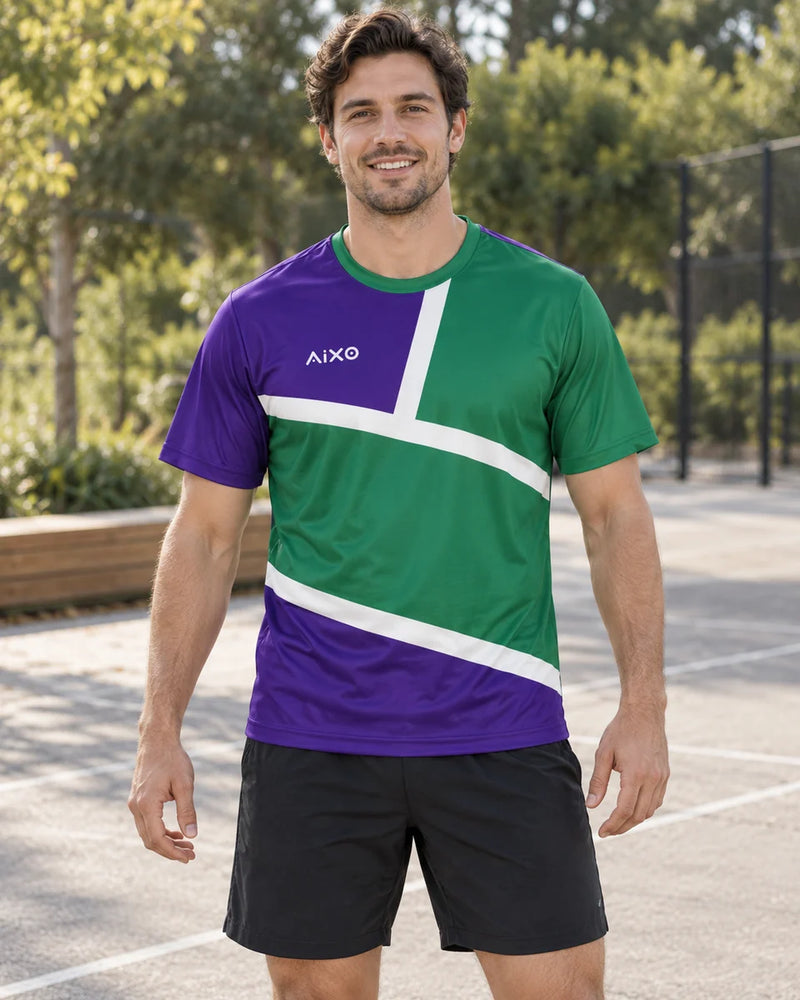 AIXO Court Men's Sports T-Shirt — Green/Purple — product photograph