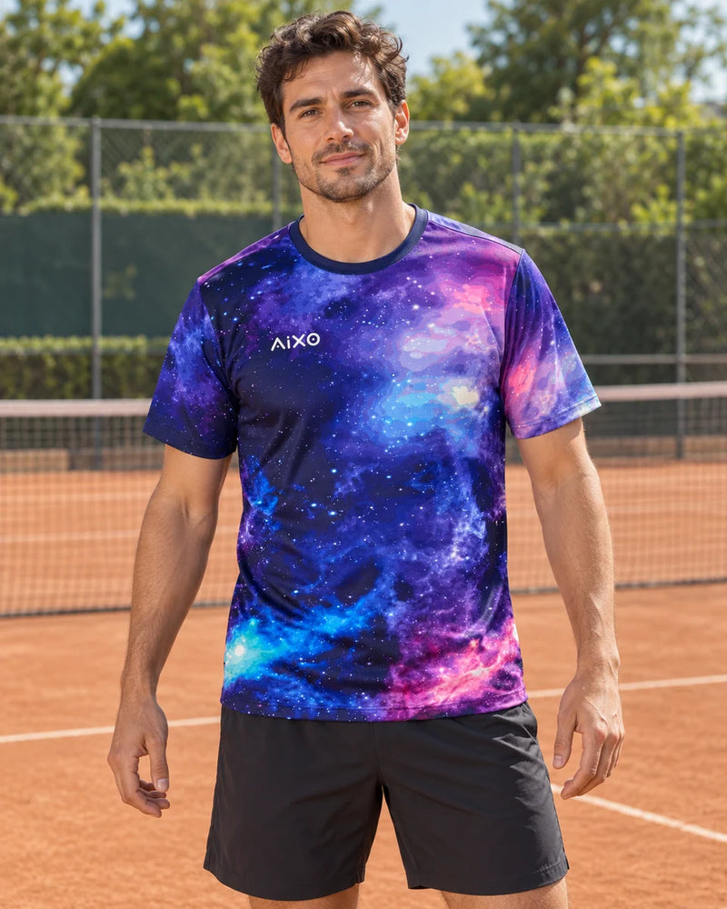 AIXO Spaceballs Men's Sports T-Shirt — Purple — product photograph