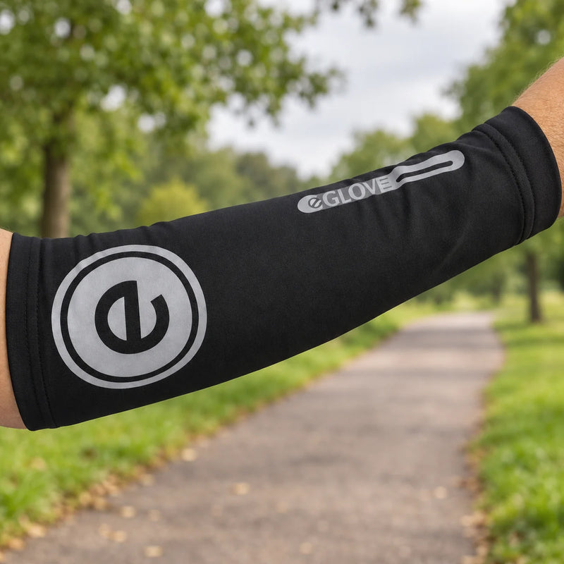 eGLOVE Hi-Vis Armsleeves – Black | Reflective Running Arm Warmers — product photograph