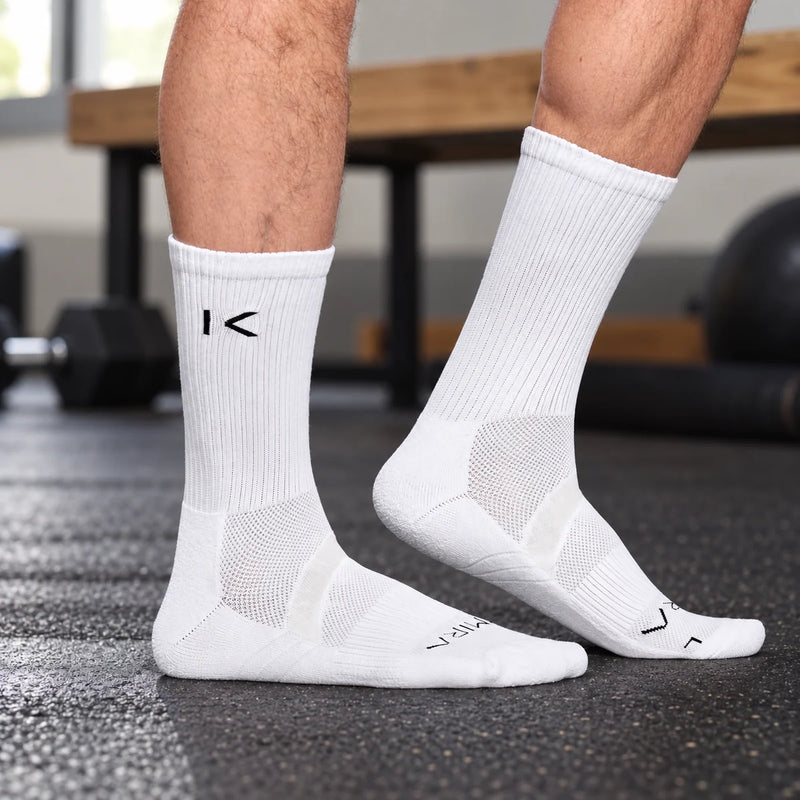KYMIRA Crew Socks — White — product photograph