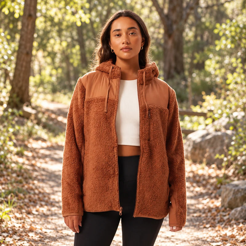 Ladies Teddy Bear Sherpa Fleece Hooded Jacket — product photograph