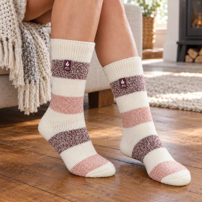 Ladies Wide Stripe Patterned Thermal Socks for Winter — product photograph