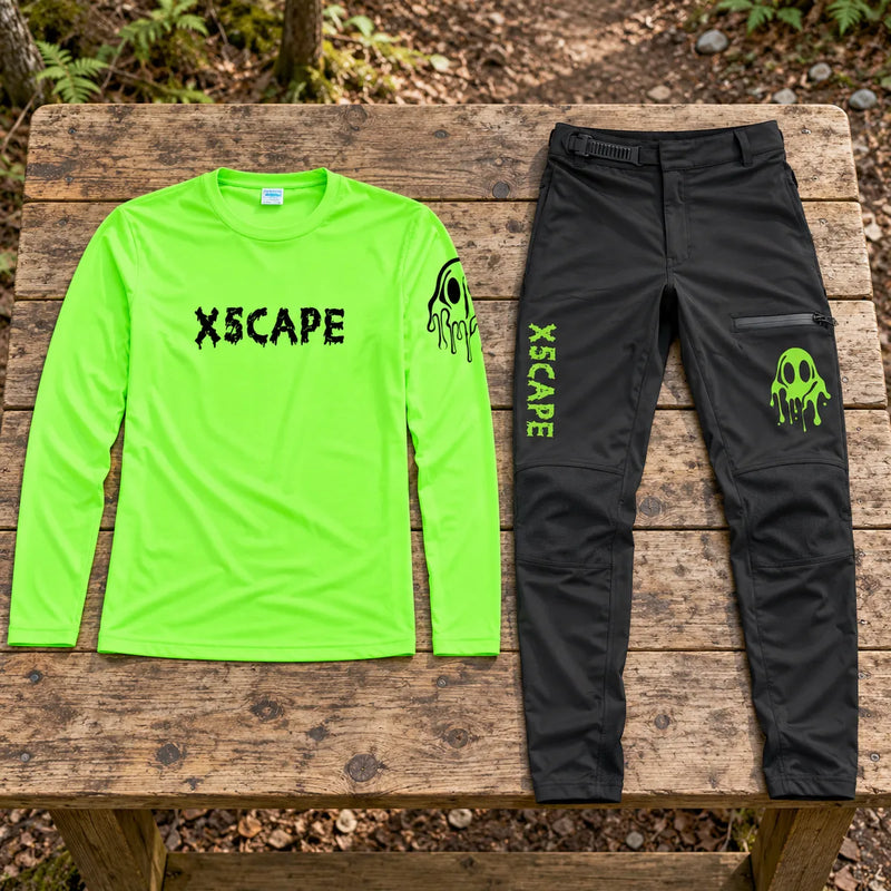 X5CAPE Rebellion Long Sleeve Mountain Bike Race Kit - Black & Electric Green — product photograph