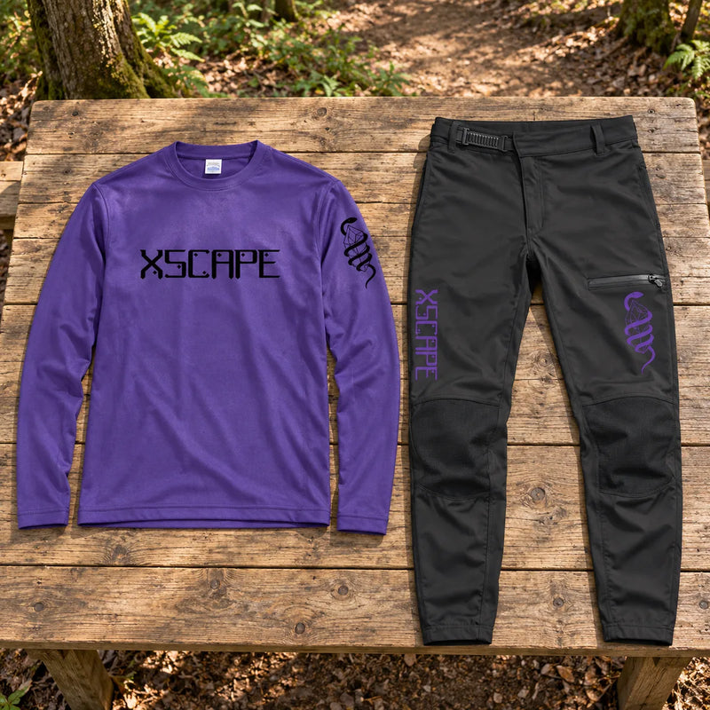 X5CAPE Rebellion Long Sleeve Mountain Bike Race Kit - Black & Purple — product photograph