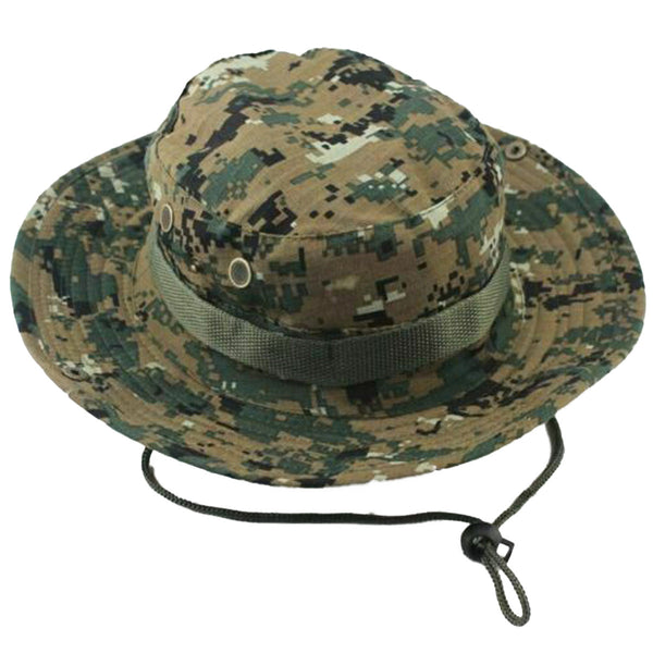 Mens Safari Jungle Bucket Boonie Bush Hat with Wide Brim & Chin Strap