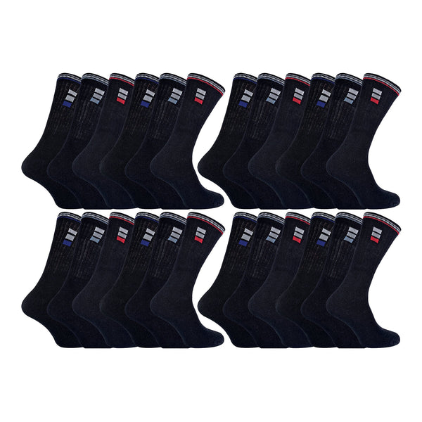 Mens Retro Stripe Cotton Sports Socks in White & Black (Multipack Options)