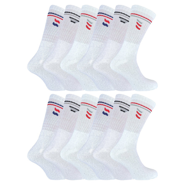 Mens Retro Stripe Cotton Sports Socks in White & Black (Multipack Options)