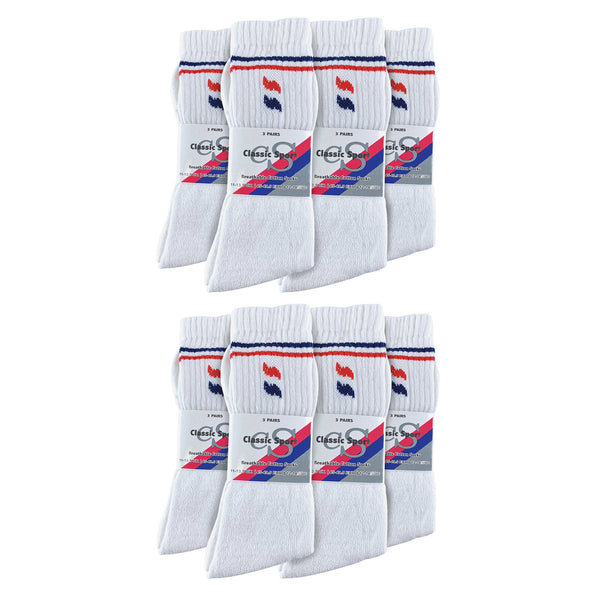Mens Retro Stripe Cotton Sports Socks in White & Black (Multipack Options)