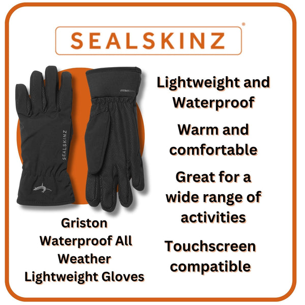 Mens & Ladies Griston Waterproof All Weather Lightweight Black Gloves