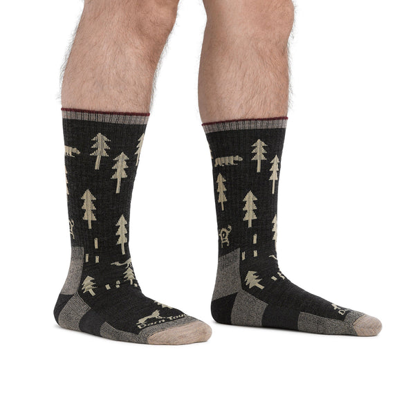 Mens Forest Patterned Boot Midweight Merino Wool Hiking Socks