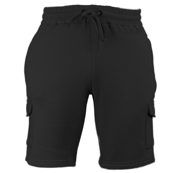 Mens Elastic Waist Casual Sports Cargo Fleece Shorts