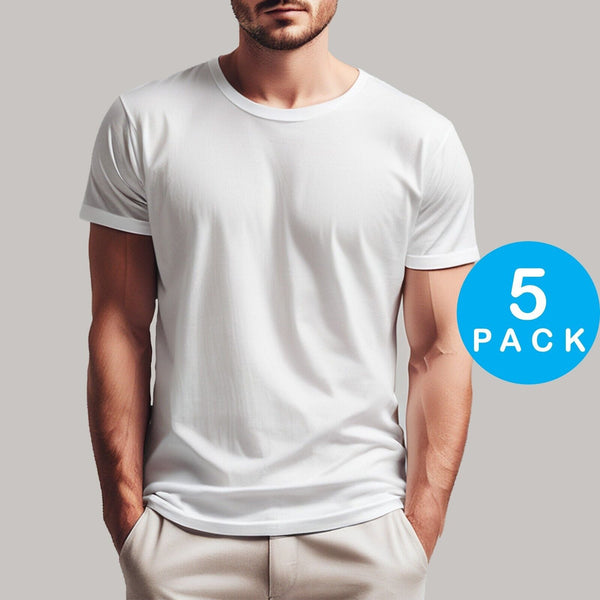 Mens Crew Neck Tee 100% Cotton 5 or 10 Pack Plain T Shirt