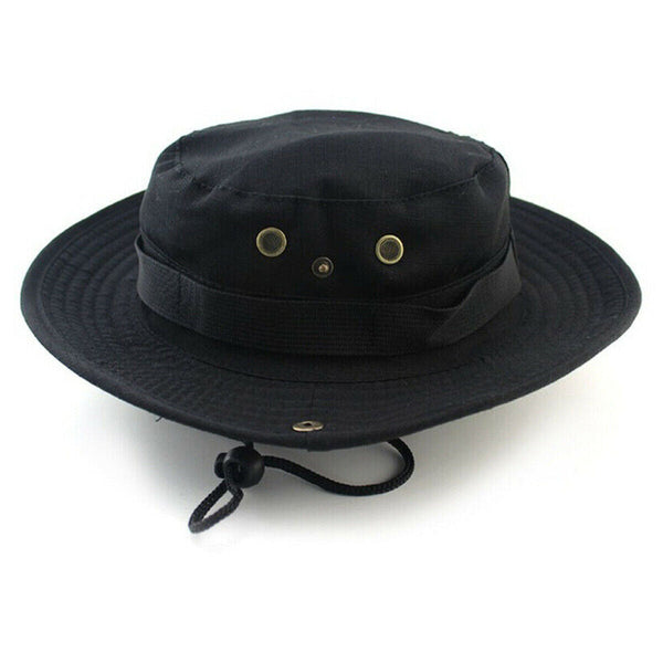 Mens Safari Jungle Bucket Boonie Bush Hat with Wide Brim & Chin Strap