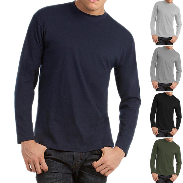 Mens Crew Neck Essential Long Sleeve Cotton T Shirt