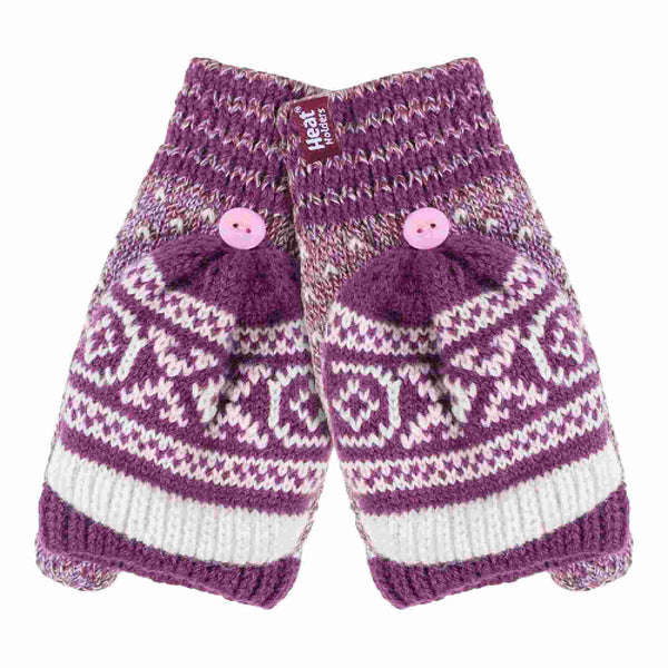 Ladies Warm Fairisle Patterned Thermal Fingerless Converter Gloves