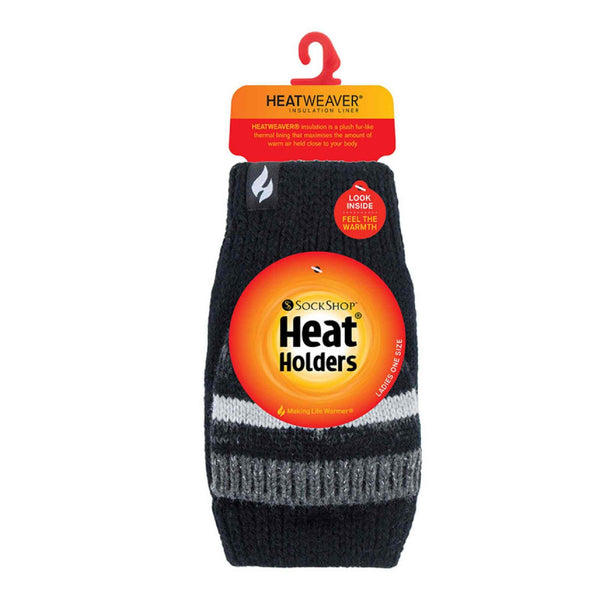 Ladies Striped Fleece Lined Thermal Knitted Converter Mitten Gloves