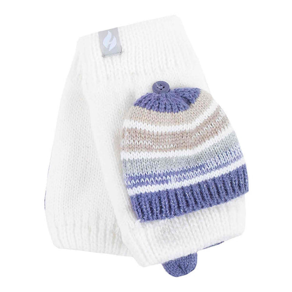Ladies Striped Fleece Lined Thermal Knitted Converter Mitten Gloves