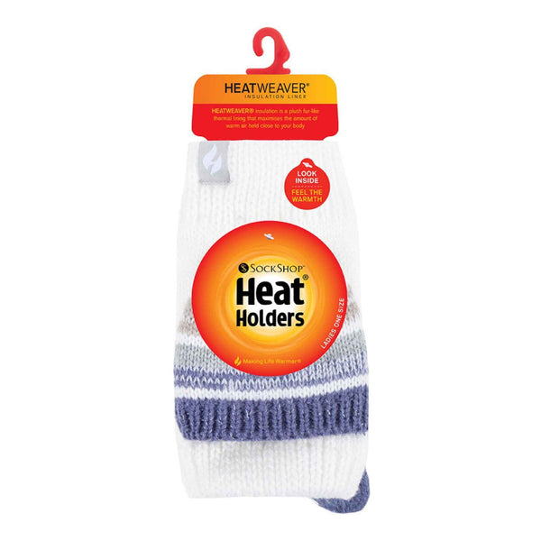 Ladies Striped Fleece Lined Thermal Knitted Converter Mitten Gloves