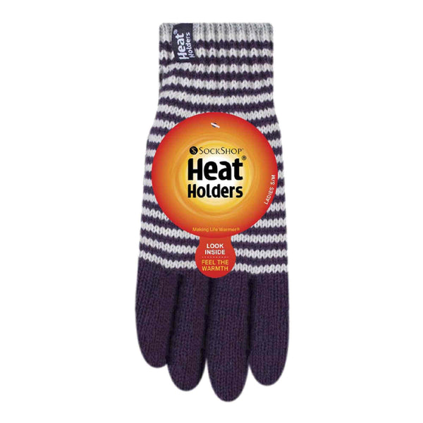 Ladies Striped Fleece Lined Knitted Warm Thermal Winter Gloves