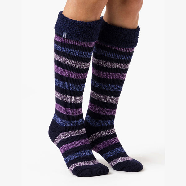 Ladies Multicoloured Striped Patterned Long Wellington Boot Thermal Socks