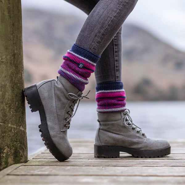 Ladies Amara Two Tone Stripe Patterned Thermal Socks