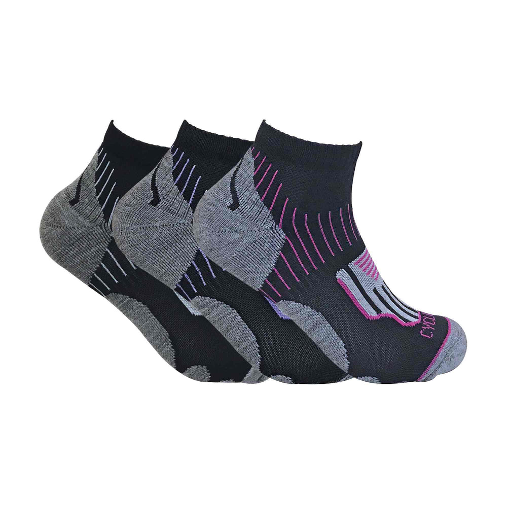 3 Pack Ladies Breathable Ankle Sports Socks with Heel Padding