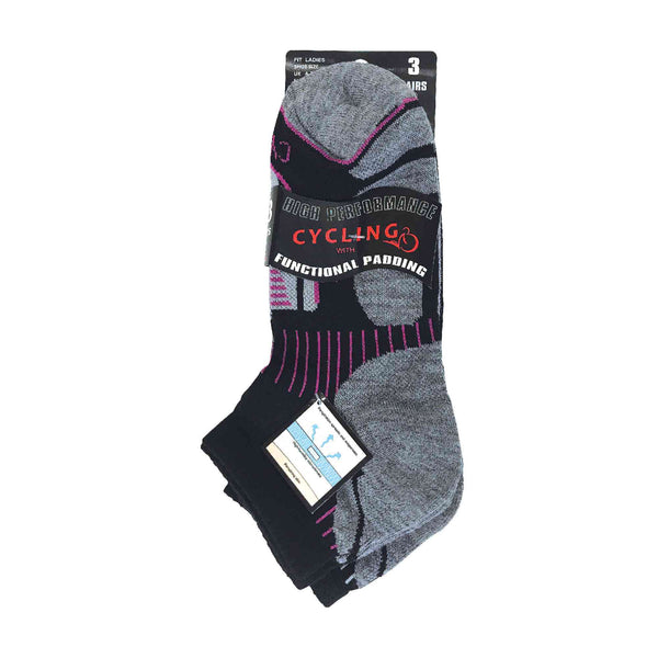 3 Pack Ladies Breathable Ankle Sports Socks with Heel Padding