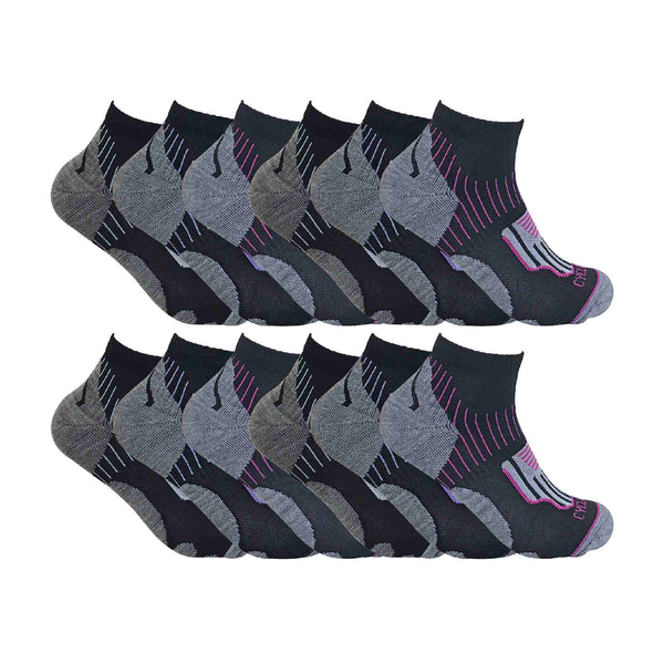 12 Pair Ladies Black Low Cut Cycling Socks Ideal for Running, Gym & Sport