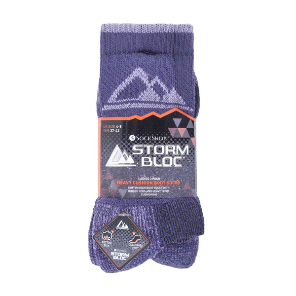 3 Pack Ladies Cushion Sole Outdoor Cotton Rich Hiking Boot Socks