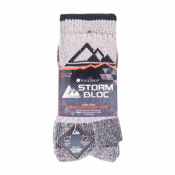 3 Pack Ladies Cushion Sole Outdoor Cotton Rich Hiking Boot Socks