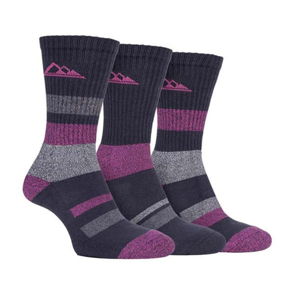 3 Pack Ladies Cushioned Cotton Hiking Socks with Padded Sole