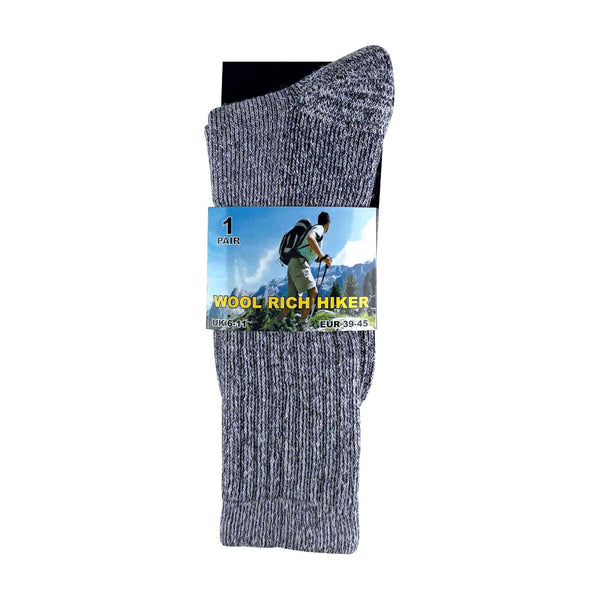 2 Pack Mens Cushioned Heel & Toe Thermal Wool Hiking Socks